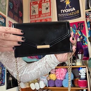 Zara Black Clutch with Gold Chain